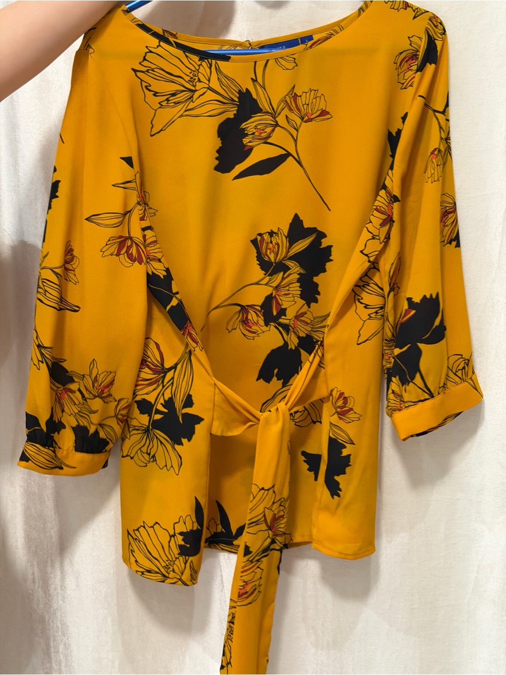 Apt. 9 Mustard Yellow Floral Top with Black Print
